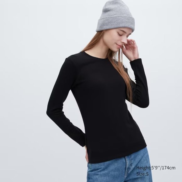 Uniqlo HEATTECH Ultra Warm Crew Neck Long-Sleeve T-Shirt - Black - Picture 1 of 2